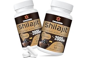 ‎LUMAREJEBO Shilajit Kapseln, Hochdosiert 2000mg pro Tagesdosis, Mit Ashwagandha, das Reine Original aus dem Himalaya, 60% Fulvosäure, Vegan (120 Kapseln)