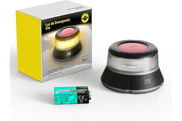 HIBRON ZTE Luz Emergencia Baliza V16 Homologada DGT con Geolocalización, Baliza Coche Conectada DGT 3.0, Datos Incluidos hasta 10/2040