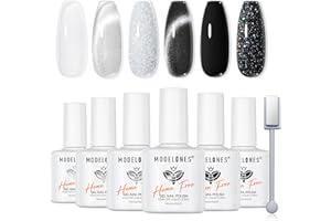 Modelones Cat Eye Gel lakier do paznokci UV, zestaw 6 kolorów z magnesem, efekt 9D, do Soak Off Nail Polish-free, French Manicure, Nail Art Design - czarny brokat