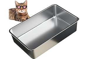 Vealind Stainless Steel Cat Litter Tray Heavy Duty 50L x 35W x15H CM, Metal Non Stick Surface Litter Box for Cats Anti-leakage Easy to Clean Open Top Kitty Litter Pan Large
