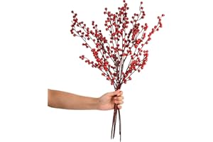 WILLBOND 8 Stücke Künstliche Rote Beeren Stängel 21,6 Zoll Weihnachten Rote Beeren Stechpalme Beeren Zweige für Weihnachtsbaum Neujahr Dekor DIY Handwerk