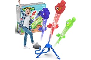 Fusée Jouet Enfant 3-9 Ans, Lanceur de Fusée avec 3 Dinosaure Fusee Plastique Kit Volant Jeux Exterieur, Spaciale Jouet Roquettes Cadeau Garcon Fille 10 11 12 Ans Anniversaire Noël