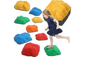 AIYAPLAY Balance Stepping Stones for Kids, 9-Piece River Stones with Non-Slip Bottom, Indoor Outdoor Sensory Obstacle Course for Ages 3-8 Years, Multicoloured