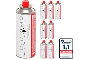 WEST & EAST EVOCAMP 8x Stück Butan Gaskartuschen 227g Typ MSF-1a Bajonett Ventil ideal für Campingkocher, Gasheizung, Unkrautbrenner, Camping Gas Butangas Kartusche, Universaldruckgasdose für Camping und BBQ