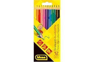 Idena 20133 - Kolorowe kredki w 12 kolorach, bezdrzewne kredki w ergonomicznym trójkątnym kształcie, pakowane w kartonik