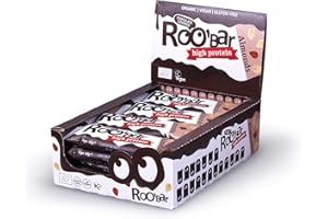 Roobar Barra de Almendras Rica en Proteínas Cubierta de Chocolate - Barra vegana 100% orgánica. Sin lácteos ni gluten, sin azúcar refinado añadido, 16 barras de 40 g