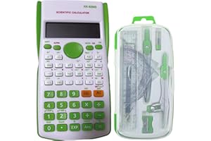 WZIOEPUL Maths Set Scientific Calculators Protractor and Compass - Basic Stationery Set 240 Functions 2 Line 10+2 Digits,Desk Math for School Protractor and Compass with Rulers and Two Set Squares