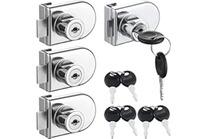 HonGien 4 Pièces Serrures de Vitrine, Serrure De Porte En Verre, Verrous en Alliage de Zinc pour Porte en Verre, Serrures à Came avec 8 clés pour 5-8mm, Aucun Perçage Requis