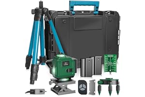 RINOXAR 4x360° Livella Laser con Treppiede, 16 Linee Livella Laser Autolivellante Verde Professionale, Livello Laser con Modalità Impulsi, 2xBatterie, Telecomando, Display Digitale