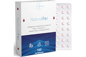 NATURAL NOVI Ferro Integratore 28mg NaturalFer® | 160 compresse | Vitamina C + Vitamina b12 e acido Folico | Supporto Energetico e stanchezza | Senza Glutine | Senza Lattosio