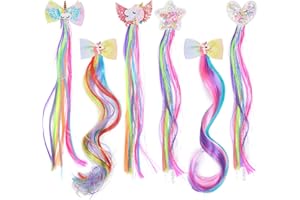 VGMANNTA 6PCS Extension Capelli Clip Accessori Capelli Bambina Ciocche Capelli per Trecce con Colori per Bambini, Parrucca Unicorno Bambina per Ragazze Partito Festival