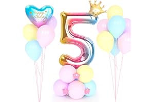 YYDSXK Balon foliowy z cyframi na 5 urodziny, tęcza, dekoracja z cyframi na 5. urodziny, balony na 5 urodziny, dla dziewczynek na imprezę, urodziny, dekoracja