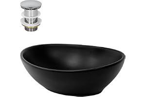 ML-Design Keramiskt tvättställ i matt svart 41x33,5x14,5cm cm inkl. avloppssats, Tvättställ med oval topp, Modernt tvättställ Tvättställ, handtvättställ, för badrum/gästtoalett