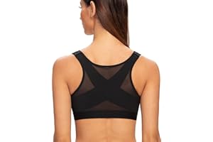 MELENECA Damski biustonosz bez fiszbin pooperacyjnych z podparciem pleców z przodu Black 100H