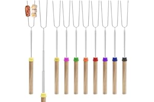 DAWRIS 8 spiedini telescopici per barbecue Marshmallow, spiedini, spiedini, falò, forchetta da barbecue, in acciaio inox, estensibile, barbecue per esterni, grill