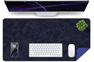 BLESWIN Tapis de Bureau Vieilli en Cuir, Tapis D'ordinateur Imperméable, Tapis de Bureau Facile à Nettoyer, Sous-Main et de Clavier pour le Bureau, Tapis de Bureau Grand Tapis D'écriture (Bleu Foncé, 80x40cm)