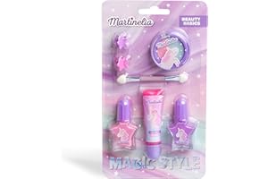 Martinelia Indispensables Beauté Maquillage Enfant Licorne - Gloss Brillant à Lèvres Fraise, Vernis à Ongles Métallisés, Fards à Paupières, Pinceau, Pinces - Kit Maquillage Fille Sans Produits Nocifs
