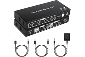 VPFET KVM Switch HDMI 2 Porte 8K 60Hz 4K 120HZ 48Gbps 4 Porte USB 2.0 Per 2 PC 1 Monitor Tastiera Condivisa Mouse Stampante Cavo di Supporto - Controller da Tavolo Include 2 Cavi USB 2.0