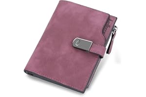 HNOOM Cartera Mujer Cuero PU Pequeña con Bolsillo, Billetera Corta Suave y Cómoda, Tarjetero con 16 Ranuras para Tarjetas (Morado-S)