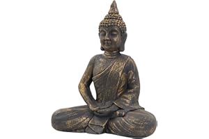 ECD Germany Figura di Buddha Seduto 63 cm in Poliresina Resistente alle Intemperie Colore Bronzo Feng Shui Statua Zen Decorazione per Casa Appartamento e Giardino Scultura per Interno/Esterno