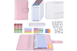 Euqvunn Money Binder, Quaderno Risparmio Soldi A6 con Bustine per Contanti, Chiusure Regolabili Budget Planner, Budget Binder per Organizzatore di Soldi, Portafoglio A6 per Cash Stuffing - Rosa