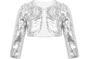 FEESHOW Mädchen Pailletten Bolero Strickjacken Glitzer Kurze Jacke Kinder Langarm Cardigan Top Oberteil für Tanz Party Hochzeit