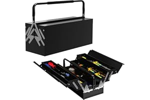 DURHAND Metal Tool Box 3 Tier 5 Tray Professional Portable Storage Cabinet Workshop Cantilever Toolbox with Carry Handle, 56cmx20cmx34cm, Black