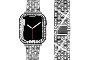 Miimall Bracelet Compatible with Apple Watch Series 7 41 mm 45 mm, Bling Women's Crystal Rhinestone Protective Case with Adjustable Stainless Steel Metal Bracelets for Apple Watch 41 mm, Black