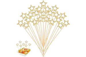 YUSHWENPTY 100 Pic Brochette à Cocktail en Bois en Forme Pentacle Pique Aperitif Brochette de Fruits Décoration de Fête pour Cupcakes Gâteau Fruit Collation Noël Nouvelle Année Carnaval (Doré)