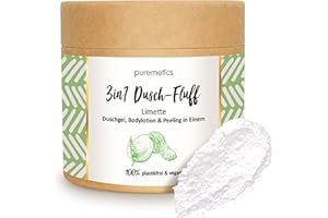 ‎PUREMETICS puremetics 3in1 Dusch-Fluff Limette mit Salzpeeling, 250g Duschgel, Peeling und Lotion in Einem, vegan und plastikfrei