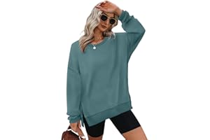 Aokosor Sweatshirts for Women Oversized Jumpers Ladies Tops Crewneck Long Sleeve Tops Side Split