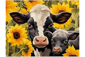 NAIMOER Cow Diamond Painting Kits for Adults, DIY Full Drill 5D Diamond Art Sunflowers Diamond Painting Animals Diamond Painitng Kits for Relaxation and Home Wall Decor 30x40cm