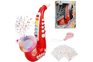 Coikes Saxofón de Juguete para niños saxofón de plástico de 8 Notas Música Instrumentos Musicales Juguete Educativo temprano Portátil para Niños Juguete de Plástico Saxofón para bebés y niños (Rojo)