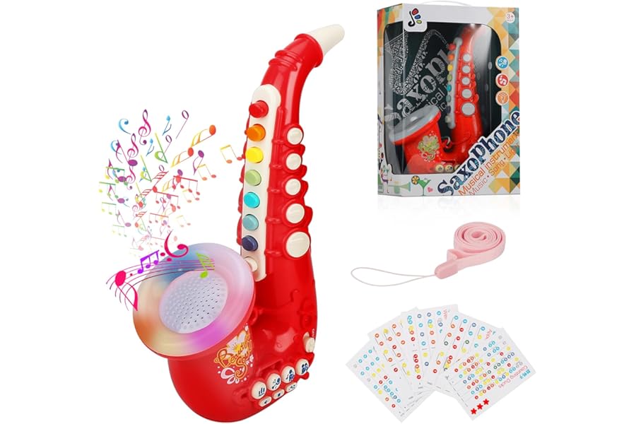 Coikes Toy Saxophone for Kids 8 Note Plastic with Music Portable Musical Instruments Toys Children Saxophone Early Educational Toy for Kids Baby Boys Girls (Red)