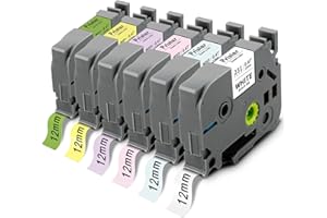 6 x Pristar kompatybilna taśma do zapisywania jako zamiennik do Brother P-touch TZe-231 Tz 12 mm 0,47 laminowane, pastelowe taśmy do Brother PT-H105, H107B, H100R, H100LB, PT-1000, 1080, PT-D210,