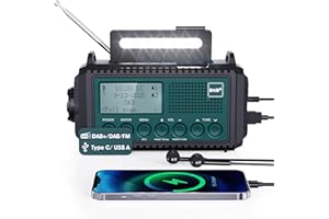 MESQOOL Radio DAB+/DAB/FM Con Batteria Ricaricabile 5000 mAh, Emergenza Con Torcia Elettrica, Campeggio Portatile Con Ricarica USB, Dinamo Allarme SOS, per Escursionismo