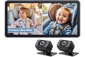 Caméra pour siège bébé 2-Kids : écran Ultra-Large de 6,9 Pouces avec Deux caméras arrière - caméra arrière alimentée par USB, HD 1080P, Facile à Installer par Tomoia