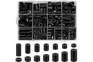 Meafeng 300 Pezzi ABS Rondelle Plastica Nero 14 Taglie, M6 M8 Distanziali in Plastica con scatola portaoggetti, Non Filettate Distanziatori Isolanti per Viti e Circuito Stampato