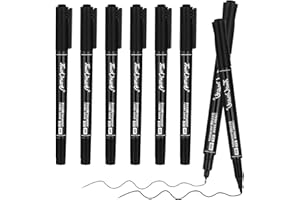 Jeffdad 6 szt. Czarne długopisy do malowania, trwałe markery do malowania, dwustronne markery na bazie wody, 0,5/1,0 mm bardzo drobna końcówka, szybkoschnące markery akrylowe (czarne)
