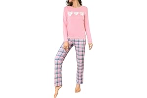 Marvmys Pijamas Mujer Invierno de Algodon Pijama Largo Mujer Conjunto de Camiseta Manga Larga y Pantalón Largo con Bolsillos