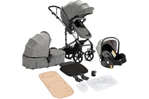 Sianldcone Carrito Bebe 3 en 1, Tejidos de Primera Calidad Carro Bebe 3 Piezas, Empuje Bidireccional Carros Para Bebes, Visión Abierta Silla Paseo Reversible (588 Grey)