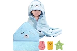 HoaaiGo Baby Badetücher mit 3 Badeschwämme, Weich Baby Badehandtuch Kind Kapuzenhandtuch Super Saugfähiges, Baby Waschlappen Handtücher mit Süßen Ohren für Neugeborene/Kleinkinder 0-3 Jahre (Welpe)