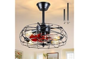 Mpayel Retro Deckenventilator mit Beleuchtung und Fernbedienung Leise, Ventilator Lampe Decke mit 4 Led E27 Glühbirnen, Vintage Deckenlampe mit Ventilator für Schlafzimmer, Wohnzimmer, Küche