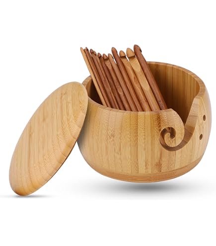 Bol à Tricoter En Bambou Naturel 15.5cm - Support Fil Laine Avec Couvercle
