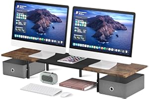 Suptek Large Monitor Stand Riser with Drawers, 3 Height Adjustable Wood Desktop Organizer Holds up to 50kg MST019
