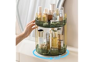 Duscdesp 360 Rotating Makeup Organiser,Spinning Makeup Organiser Cosmetics Organiser Skincare Perfume Organiser Acrylic Make up Organiser Beauty Organiser Storage for Bedroom, Bathroom (2 Tiers Green)