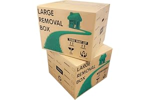 STORM TRADING GROUP 10 x Recyclable Extra Large Strong Cardboard Storage Moving Boxes 53cm x 53cm x 41cm 115 Litres with Carry Handles and Room List