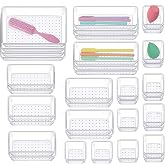 Lucfulyear 36 Pieces Transparent Plastic Drawer Organisers, Makeup Organizer Drawers Desk 4 Sizes, Storage Trays for Jewelry,
