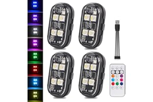 KaiDengZhe Lumières Stroboscopiques LED Moto avec Télécommande 8 Couleurs Imperméable Sans Fil Lumière D'anti-Collision USB Chargé Strobe Drone Light pour Moto RC Voiture Drone Camion Avion Vélo -4PCS