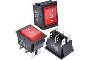 APIELE 3 Stücke Kippschalter,3 Position EIN-Aus-EIN mit LED-Schalter DPDT 6 Pins Wippschalter,250V 16A Taste Rocker Kippschalter Für Häuser, Industrie,DIY KCD2-203N (rot)